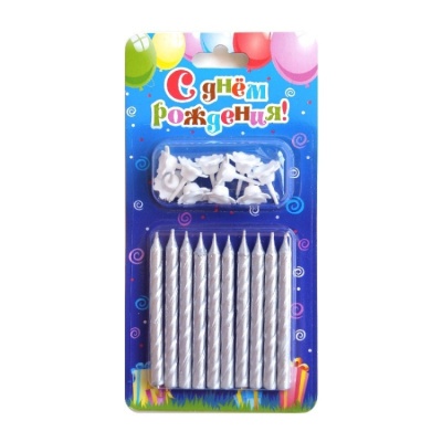 картинка Свечи для торта "Классика Серебро" набор 10 шт от магазина Crumble-shop.ru