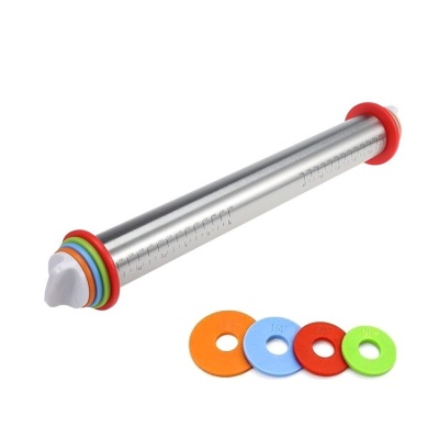 картинка Скалка металлическая с ограничителями, 42*4,5 см от магазина Crumble-shop.ru