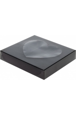 картинка Коробка для 9 конфет с окошком сердце 160*160*30 (черная) от магазина Crumble-shop.ru