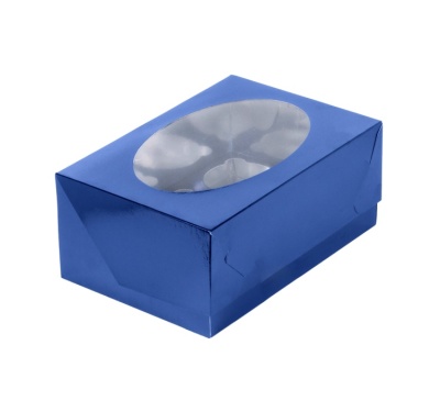 картинка Коробка на 6 капкейков 235*160*110 с окном - Синяя, 1 шт от магазина Crumble-shop.ru
