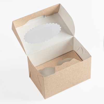 картинка Коробка на 2 капкейка с окном (ECO MUF 2), 25 шт от магазина Crumble-shop.ru