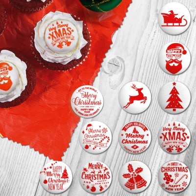 картинка Сахарные фигурки - "Мэри Кристмас" d27мм. 10 шт от магазина Crumble-shop.ru