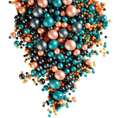 картинка Драже рисовое в глазури - "МИКС 172 темная бирюза/персик/черный ", 50 гр от магазина Crumble-shop.ru
