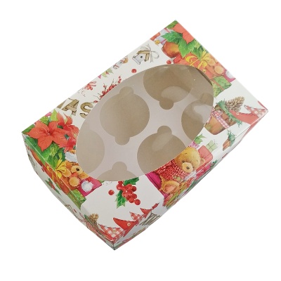 картинка Коробка на 6 капкейков 235*160*100 с окном - XMAS, 1 шт от магазина Crumble-shop.ru