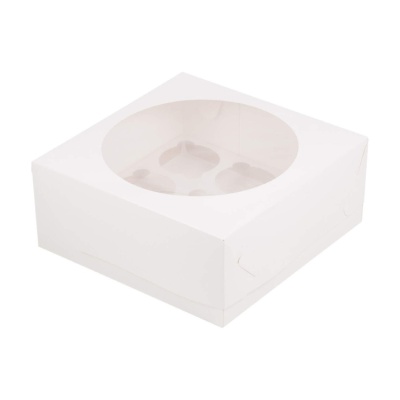 картинка Коробка на 9 капкейков с окном 235*235*100 мм - Белая от магазина Crumble-shop.ru
