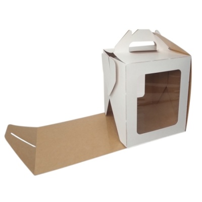 картинка Коробка для кулича с ручкой и окном, 160*160*180 мм от магазина Crumble-shop.ru
