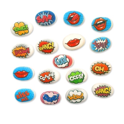 картинка Сахарные фигурки - "Медальоны Поп-Арт" d35х25мм (300 шт) от магазина Crumble-shop.ru