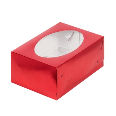 картинка Коробка на 6 капкейков 235*160*100 с окном - Cherry, 1 шт от магазина Crumble-shop.ru