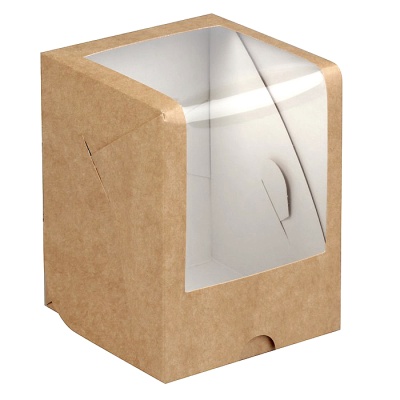 картинка Коробка на 1 капкейк с окном крафт 12,5*9,5*9,5 см, 1 шт от магазина Crumble-shop.ru