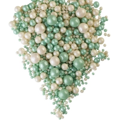 картинка Драже рисовое в глазури - "МИКС 194 Белый/изумруд жемчуг", 1,5 кг от магазина Crumble-shop.ru