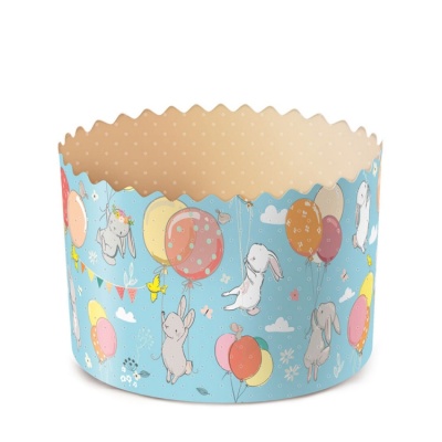 картинка Бумажная куличная форма - "Зайцы на шарах", 124/90 мм 400 гр (5 шт) от магазина Crumble-shop.ru