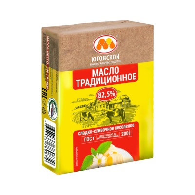 картинка Масло сливочное ЮКМП "Традиционное" 82,5% ГОСТ, 200 гр от магазина Crumble-shop.ru