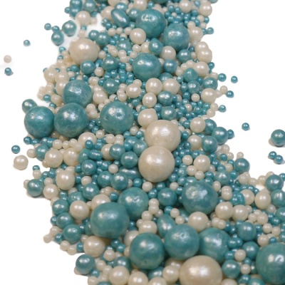 картинка Драже рисовое в глазури - "МИКС темная бирюза/белый жемчуг", 50 гр от магазина Crumble-shop.ru