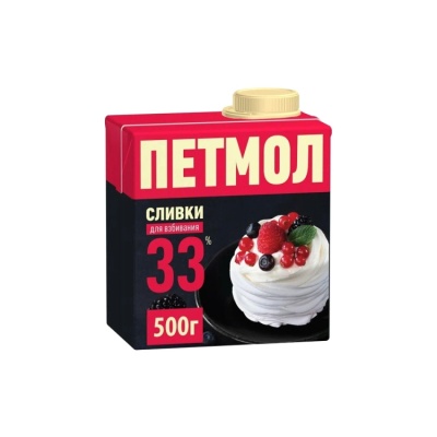 картинка Сливки ультрапастеризованные, 33% "Петмол", 0,5 л от магазина Crumble-shop.ru