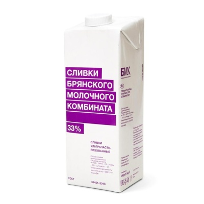картинка Сливки ультрапастеризованные, 33% "Брянский МК", 1 л от магазина Crumble-shop.ru