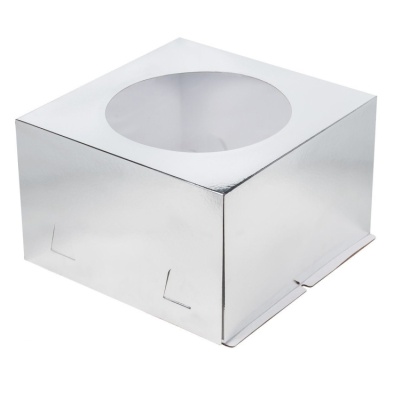 картинка Упаковка для торта 3 кг 300*300h190 с окном (серебро) от магазина Crumble-shop.ru