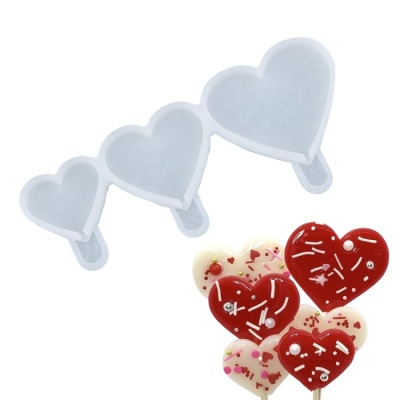 картинка Форма силиконовая для леденцов - "Сердечки 3 в 1" от магазина Crumble-shop.ru