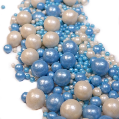 картинка Драже рисовое в глазури - "МИКС Белый/голубой жемчуг", 1 кг от магазина Crumble-shop.ru