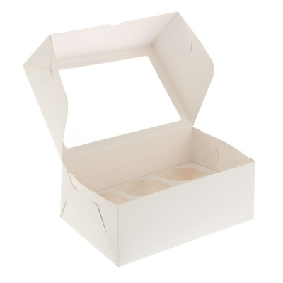 картинка Коробка на 6 капкейков 235*160*100 с окном - Белая от магазина Crumble-shop.ru