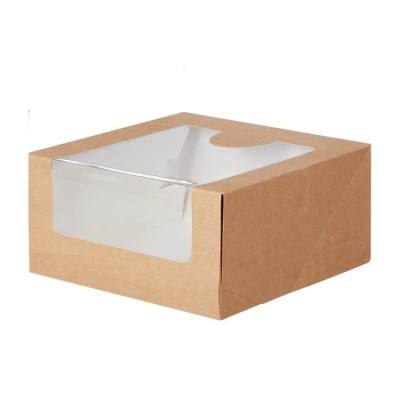картинка Упаковка для торта с окном "Крафт" 180*180*100 (КТ 100 с окном), 120 шт от магазина Crumble-shop.ru