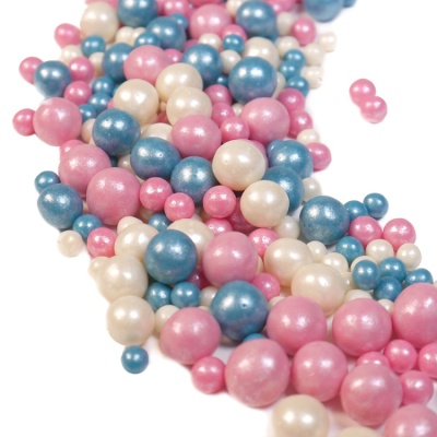 картинка Драже рисовое в глазури - "МИКС темная бирюза/розовый/белый жемчуг", 1 кг от магазина Crumble-shop.ru