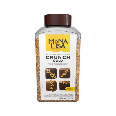 картинка Декор Mona Lisa Crunch Gold сахарные кусочки с миндалем (золото) 0,5 кг от магазина Crumble-shop.ru