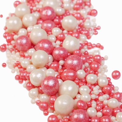 картинка Драже рисовое в глазури - "МИКС Красный/белый жемчуг", 50 гр от магазина Crumble-shop.ru