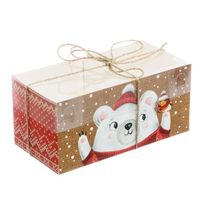 картинка Коробка на 2 капкейка "С праздником" 8*16*7,5, 1 шт от магазина Crumble-shop.ru