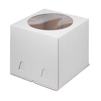 картинка Упаковка для торта 240*240*220 с окном из гофры (белая) от магазина Crumble-shop.ru