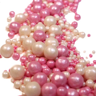 картинка Драже рисовое в глазури - "МИКС 109 Белый/розовый жемчуг", 50 гр от магазина Crumble-shop.ru