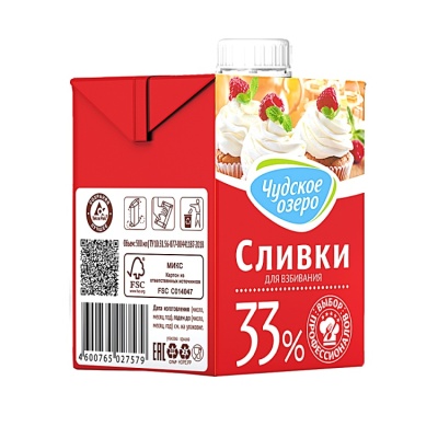картинка Сливки ультрапастеризованные, 33% ТМ "Чудское озеро", 0,5 л от магазина Crumble-shop.ru