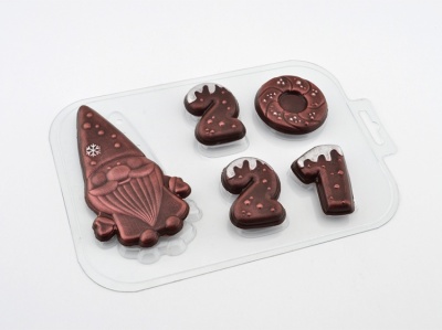 картинка Форма пластиковая для отливки шоколада - "Дед Мороз 2021" от магазина Crumble-shop.ru