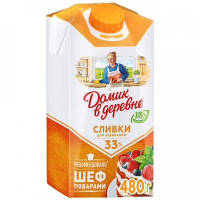 картинка Сливки ультрапастеризованные, 33% "Домик в деревне", 480 гр от магазина Crumble-shop.ru