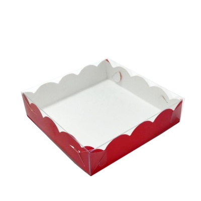 картинка Коробка для пряников с PVC крышкой  120*120*30 (красная) от магазина Crumble-shop.ru