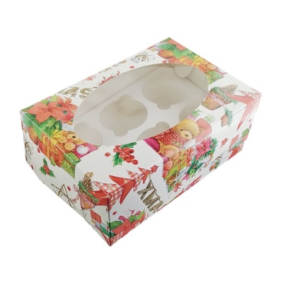 картинка Коробка на 6 капкейков 235*160*100 с окном - XMAS, 1 шт от магазина Crumble-shop.ru