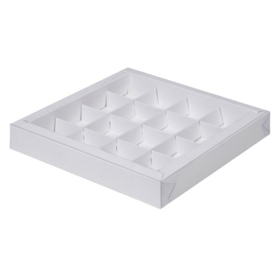 картинка Коробка для 16 конфет с  крышкой 200*200*30 (белая) от магазина Crumble-shop.ru
