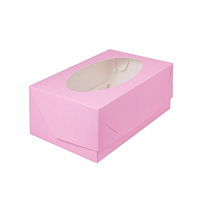 картинка Коробка на 6 капкейков 235*160*100 с окном - Розовая от магазина Crumble-shop.ru
